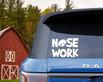 Nose Work Dog Decal | Show off your passion for nose work with this vinyl sticker for your car window! Performance Sports and Judge's gifts