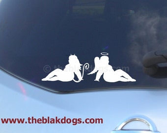 Angel and Devil Fat Girls, Vinyl Sticker Car Decal, thick and chunky curvy mud flap girl