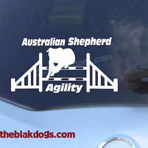 Australian Shepherd Agility Jump - Vinyl Sticker Car Decal - dog breed sticker, dog vinyl sticker, dog agility
