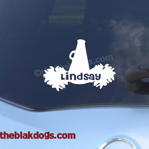 Cheerleading Custom Name with Megaphone and Pom Poms Vinyl Sticker Car Decal