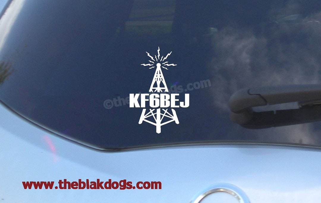 Ham Radio Call Sign Plus Tower Vinyl Sticker Personalized