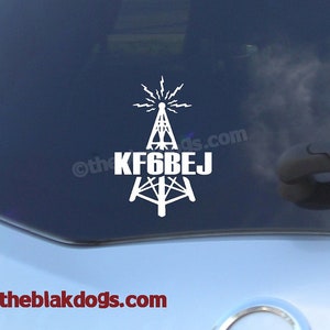 Ham Radio Call Sign plus Tower Vinyl Sticker - personalized Car Decal