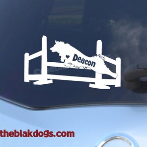 Aussie Jumping Agility Jump personalized custom name - Vinyl Sticker Car Decal - dog breed sticker, dog vinyl sticker, dog agility