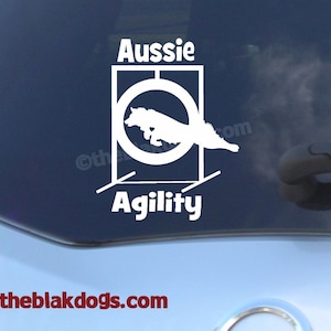 Australian Shepherd Agility Tire Jump - Vinyl Sticker Car Decal - dog breed sticker, dog vinyl sticker, dog agility