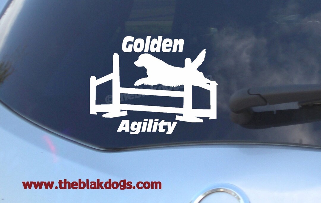 Golden Retriever Agility Jump - Vinyl Sticker Car Decal - Dog Breed ...
