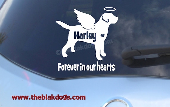 Labrador Retriever Custom Angel Wings and Halo Silhouette Vinyl Sticker - personalized Car Decal
