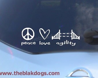 Peace Love Agility, Dog Agility, Dog Breed Silhouette, Vinyl Sticker Car Decal