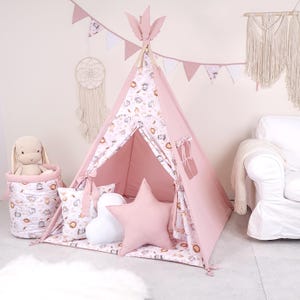 Kids’ teepee tent with play mat and 3 pillows - perfect for play, room decor, and relaxation, handmade DIRTYPINK - SAFARI CLOUD