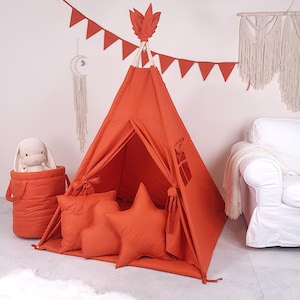 Kids’ teepee tent with play mat and 3 pillows – perfect for play, room decor, and relaxation, handmade and easy to care for RUSTY