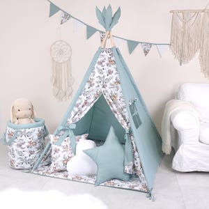 Kids’ teepee tent with play mat and 3 pillows – perfect for play, room decor, and relaxation, handmade and easy to care for SAGE - ROE