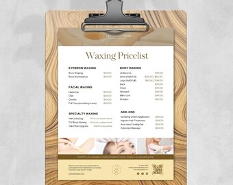 Waxing Price List Template | Salon Menu & Services PDF | Editable Waxing Pricing Sheet for Beauty Salon | Instant Download