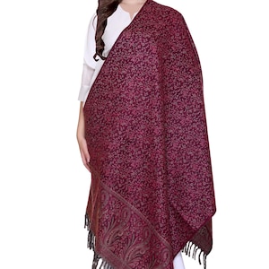 Tibet Yak Wool shawl Himalayan Made Reversible Paisley Floral Print Ethnic DOUBLE Sided Scarf/Wrap/Blanket -Ideal Xmas Gift PINK