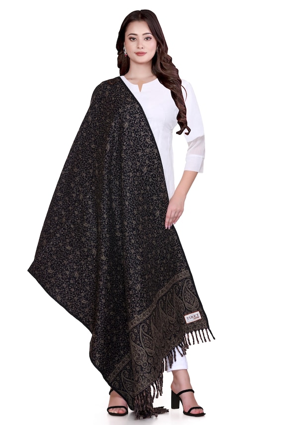Reversible Yak Wool Shawl Warm thic fashion : Himalayan Paisley Scarf, Ethnic Blanket