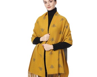 Winter Warmer Reversible Thick Long Bumble Bee Print Fashion Scarf Blanket Wrap