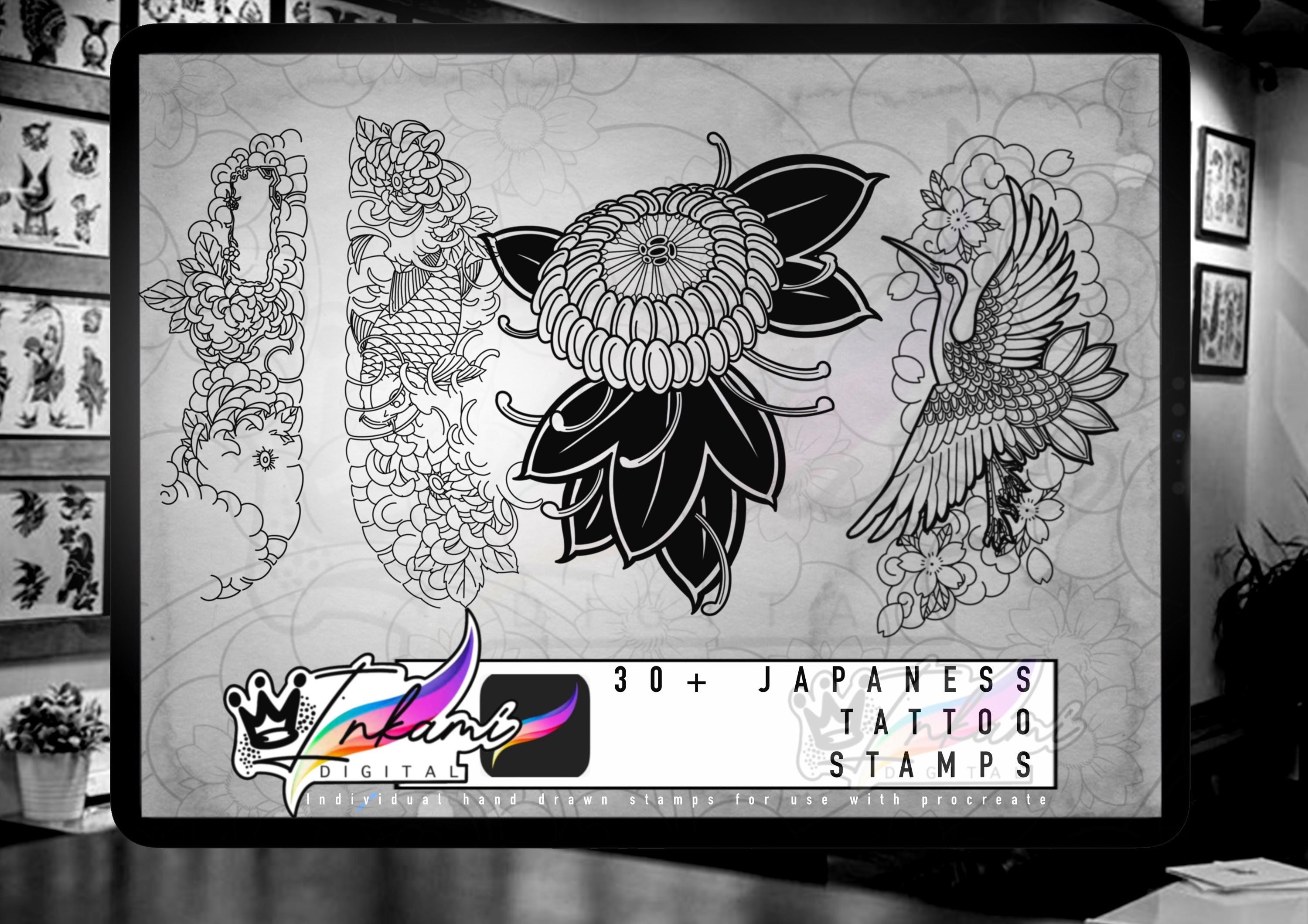 Inkami Japanese Tattoo Brushes Procreate Stencils - Etsy