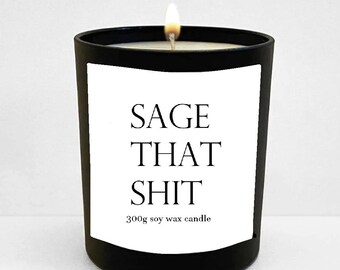 Candela scherzo salvia questa merda cera di soia barattolo nero regalo presente candela 300g