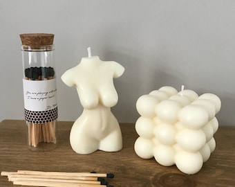 Handmade home decor voluptuous female body and bubble candle set soy wax fragranced