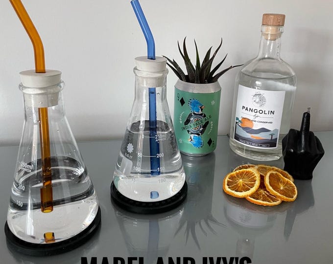 Lab Science Cocktail Glass Set: Conical Glassware with Straws (250ml)