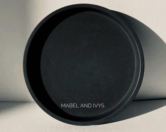 Handmade handpoured concrete tray round black foam back luxury cement jesmonite tray home decor