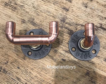 Handgemachte Kupferpfeife Doppel- oder Einzelhaken-Set industrielles Metall Wohndekor