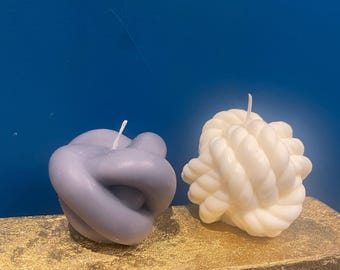 Handmade Knot Sculpture Candles: Fragranced Soy Wax Decor, Set of 2
