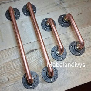 Handmade Copper Pipe pull handles straight arm industrial scaffold 22mm 15mm thick various sizes & bespoke