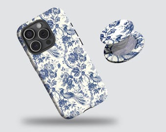 Elegant Blue Floral CaseStylishProtective Cover Vintage Charm with iPhone 17/16/15/14/13/12 Plus/Pro Max, Samsung S25/S24/S23/S22 Plus/Ultra