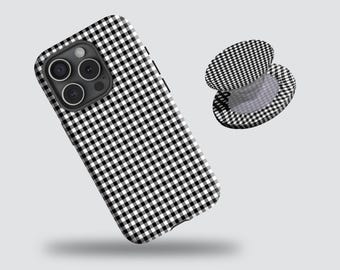 Black White Plaid Phone Case Checkered Compatible with iPhone 17/16/15/14/13/12 Plus/Pro Max, Samsung S25/S24/S23/S22 Plus/Ultra.
