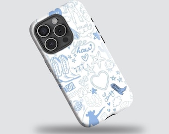 Blue Western Cowboy Girl Collage Case Compatible with iPhone 17 16 15 14 13 12 11 Pro Max Plus and Samsung Galaxy S23 S22 S21 S20 Ultra