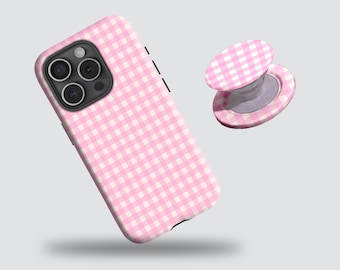 Chic Light Pink Plaid Checkered Phone Case – Stylish & Durable with iPhone 17/16/15/14/13/12/11 Pro Max and Samsung S25/S22/S21/S20 Ultra.