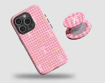Pink and red bow phone case, girly design, compatible with iPhone 17/16/15/14/13/12 Plus/Pro Max, Samsung S25/S24/S23/S22 Ultra.