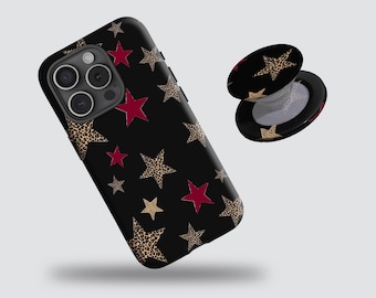 Leopard Print Star Phone Case, Trendy Cheetah Cover, with iPhone 17/16/15/14/13/12 Plus/Pro Max, Samsung S25/S24/S23/S22 Plus/Ultra.