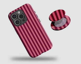 Burgundy & Pink Stripe Phone Case, Retro Minimalist Vertical Lines,for iPhone 17/16/15/14/13/12/11 Pro Max and Samsung S25/S22/S21/S20 Ultra