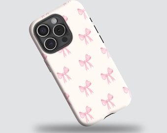 Cute Pink Bows Aesthetic Case – Minimalist Sweet for iPhone 16 15 14 13 12 11 Pro Max, Samsung Galaxy S24 S23 S22 Ultra, Note 20, A55, A56