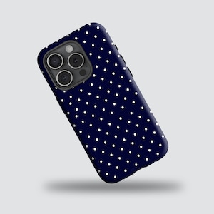 Navy Blue Polka Dot Phone Case – Cute Classic Spot Design, Stylish Gift Idea for iPhone 17 16 15 14 13 12 11 Pro Max, Samsung S24 S23 S22