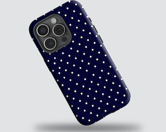 Navy Blue Polka Dot Phone Case – Cute Classic Spot Design, Stylish Gift Idea for iPhone 17 16 15 14 13 12 11 Pro Max, Samsung S24 S23 S22