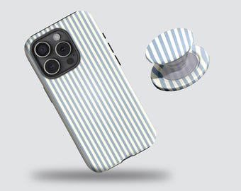 Blue Color Striped Phone Case Retro Minimalist Vertical Lines Cover with iPhone 17/16/15/14/13/12 Pro Max, Samsung S25/S24/S23/S22 Ultra.