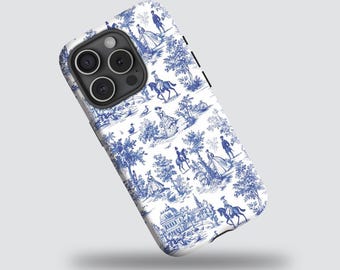 Fundas de teléfono finas y bonitas con diseño vintage francés azul para iPhone 17, 16, 15, 14, 13, 12 y 11, Samsung S25, S24, S23, A16, A56, A55, Pixel 9Pro y 8A