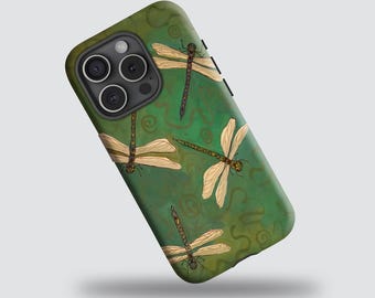 Vintage Green Dragonfly Phone Case with iPhone 17, 16, 15, 14, 13, 12, 11 Pro Max and Samsung Galaxy S24, S23, S22, Note 20, A55, A56