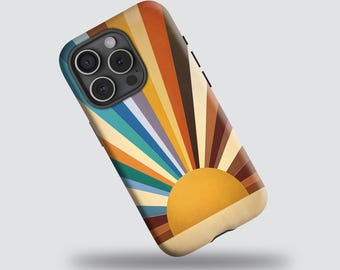 Retro Sun Case – Vintage Boho Design, Groovy Aesthetic Protective Cover for iPhone 17 16 15 14 13 12 11 Pro Max, Samsung Galaxy S24 S23 S22
