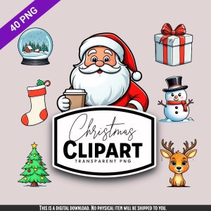 40 Christmas PNG Clipart Set, Christmas Deer, Santa graphics, Christmas Clipart, Christmas cards, sublimation design, Commercial Use