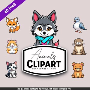 40 Cute Animal PNG, Cute Animals Clipart, Animals stickers, Cute Animal Bundle, Baby Animals, Animal Doodle, Printable Animals