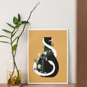 Pósteres modernos minimalistas amarillos con impresión artística, jarrón con serpiente y flores silvestres, decoración de pared botánica, decoración de oficina bohemia para colgar en la pared