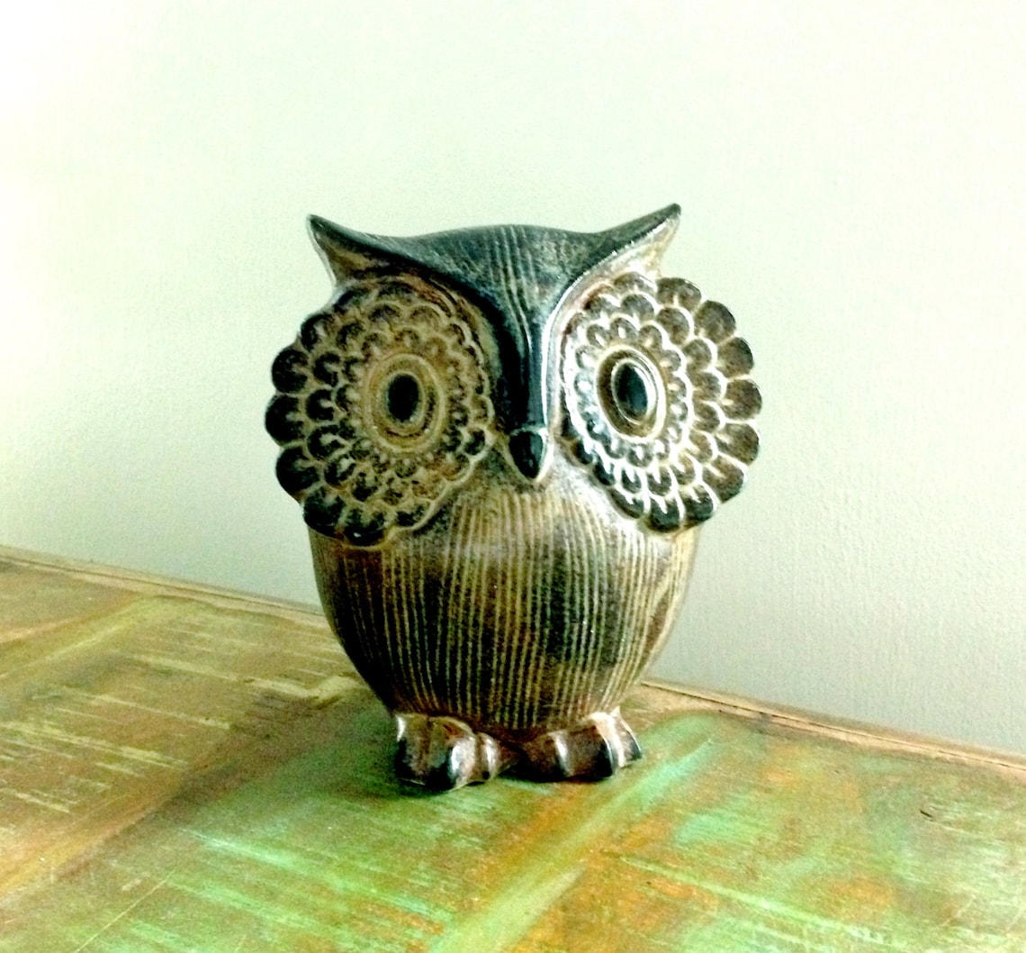 Vintage 1970's Ceramic Owl Figurine with Big Eyes OMC Etsy