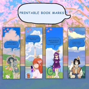 4 Printable Anime-Inspired Bookmarks with Inspiring Quotes – Digital Download (PDF & PNG)