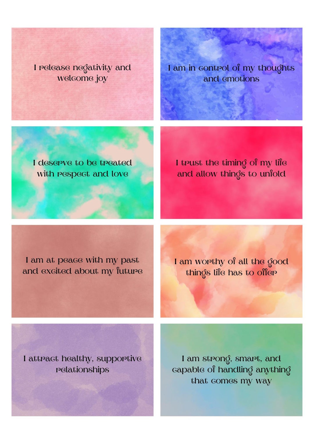 40 Printable Affirmation Cards PDF – Motivational & Positive Self-love ...