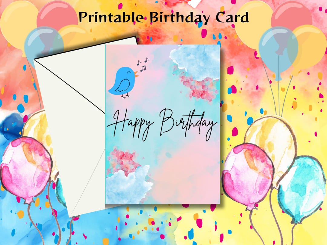 Cute Bird Happy Birthday Card | DIY Printable Greeting (PDF) - Etsy