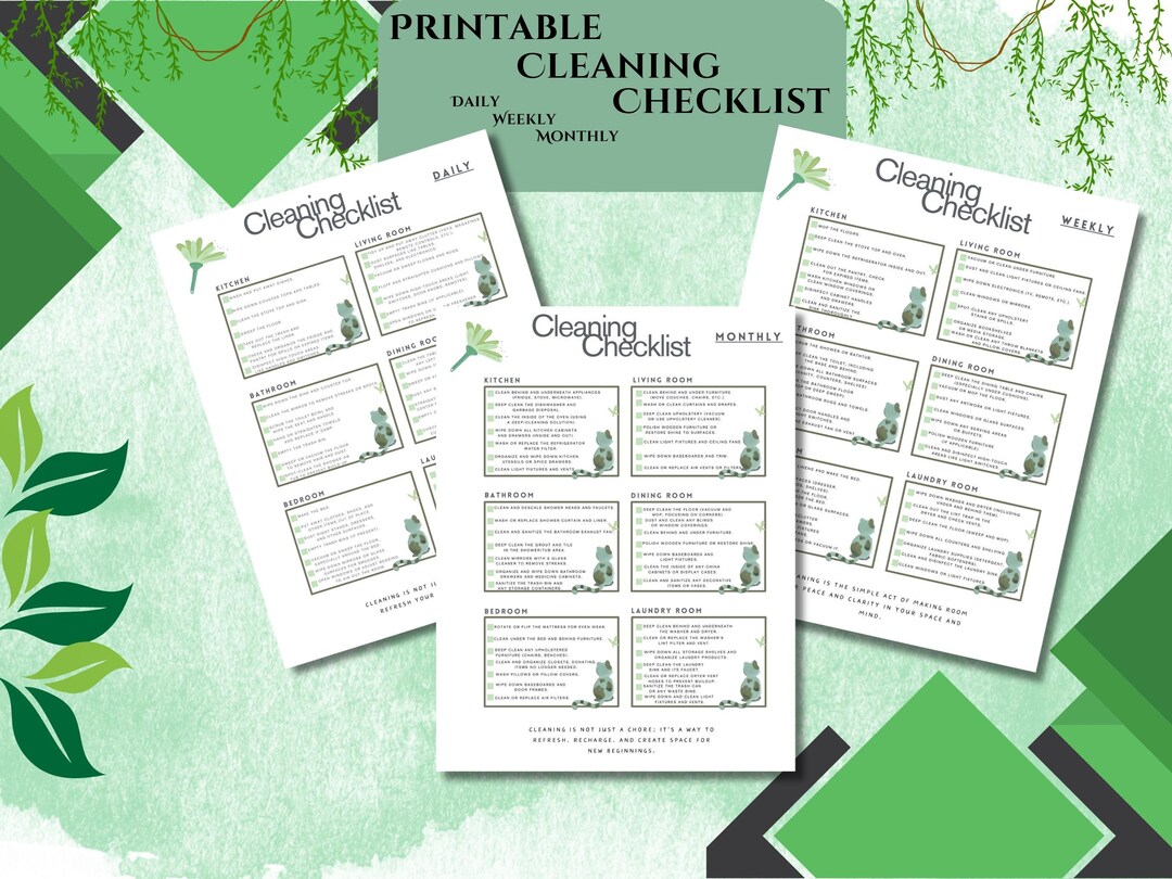 Printable Daily, Weekly. and Monthly Cleaning Checklist / Household ...