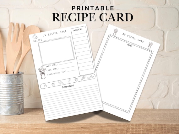 Printable Recipe Cards with Photo Space (PDF & PNG)