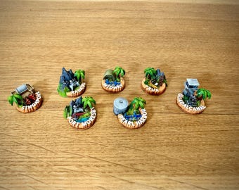 WW2 Pacific military base miniature set compatible with Axis & Allies (7 different pieces) Unpainted